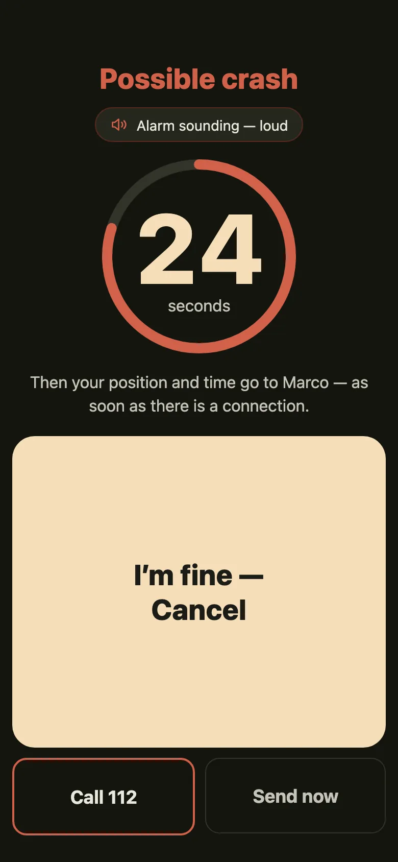App screen: possible crash, countdown running